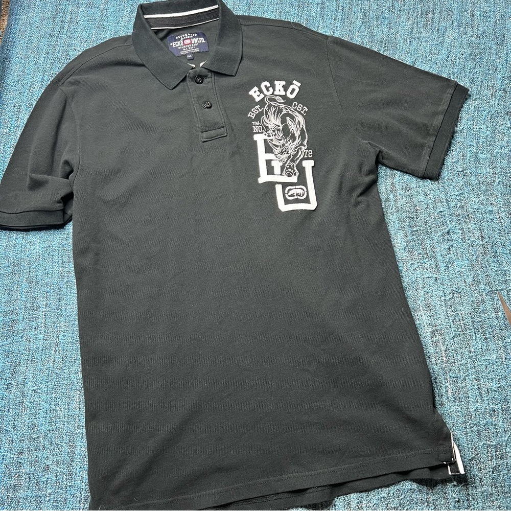 Ecko Unltd Rhino Embroidered Polo Shirt in Black Men's Size XXL Y2K Style